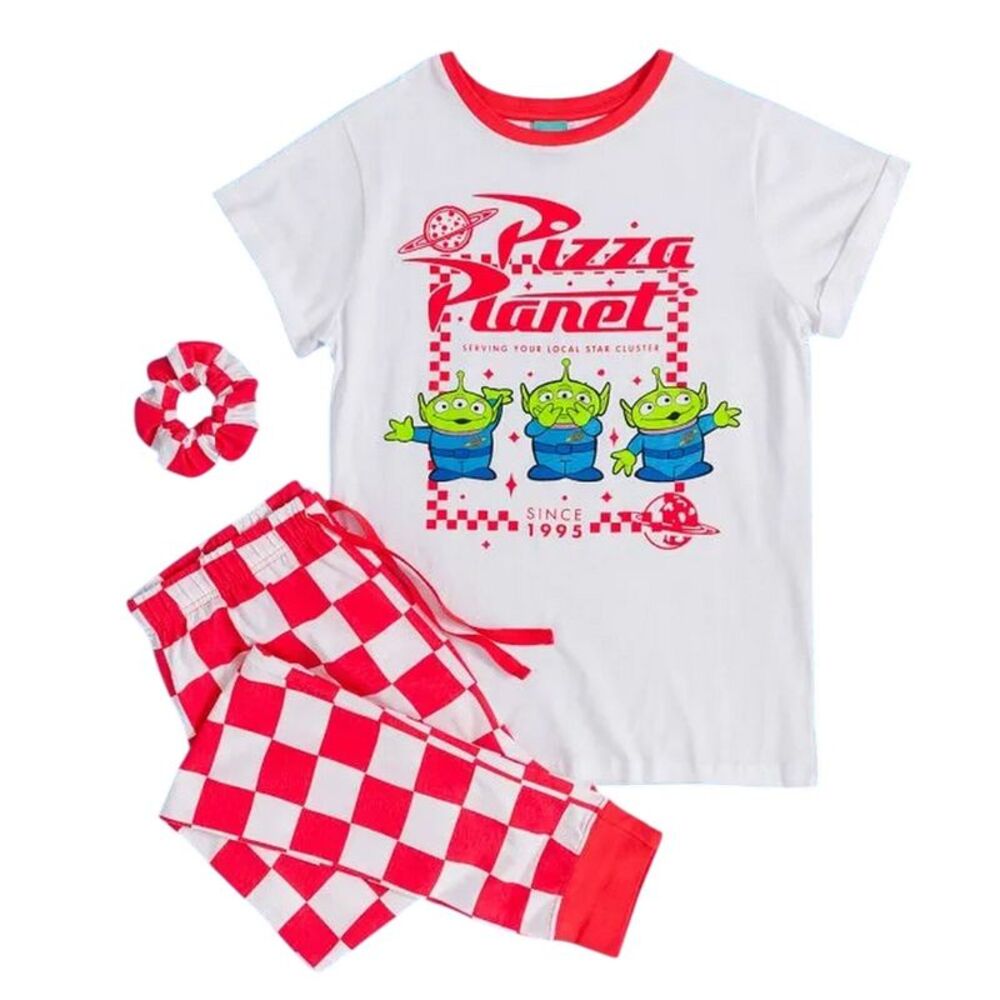 Toy Story Womens/Ladies Pizza Planet Aliens Pajama Set / White/Red